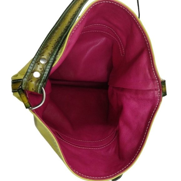 Leather Purse with Studded Religious Cross Crossbody Bag Chartreuse Yellow - Picture 10 of 13